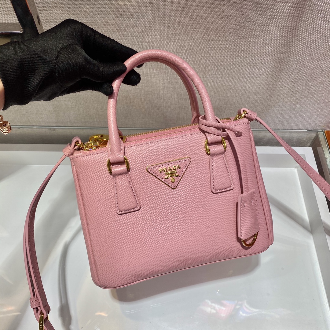 Prada Mini Galleria Saffiano Leather Bag Tote Shoulder Bag Pink 1BA906